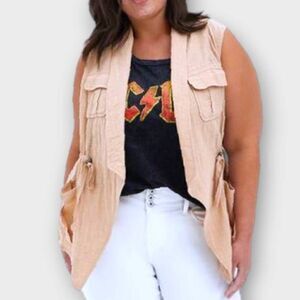 Torrid Womens Vest Top Sz 8 Linen Cargo‎ Waist Tie Natural Pale Pink Pockets